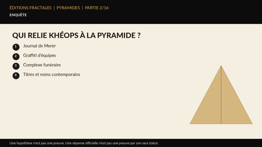 Infographie Éditions Fractales sur qui relie khéops à la pyramide ?