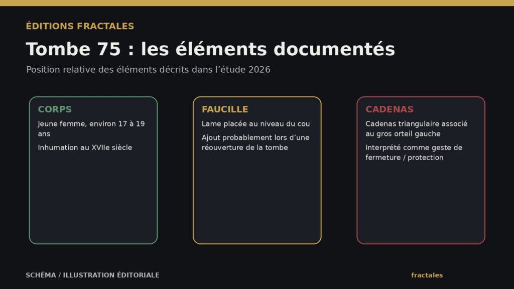 Schéma Éditions Fractales des éléments documentés dans la tombe 75 de Pień