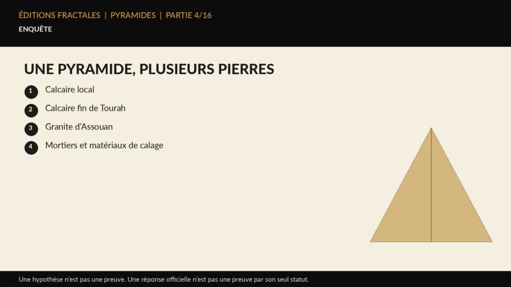 Infographie Éditions Fractales sur une pyramide, plusieurs pierres