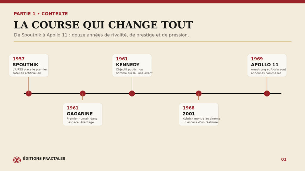 Infographie Éditions Fractales sur la course à la Lune de Spoutnik à Apollo 11