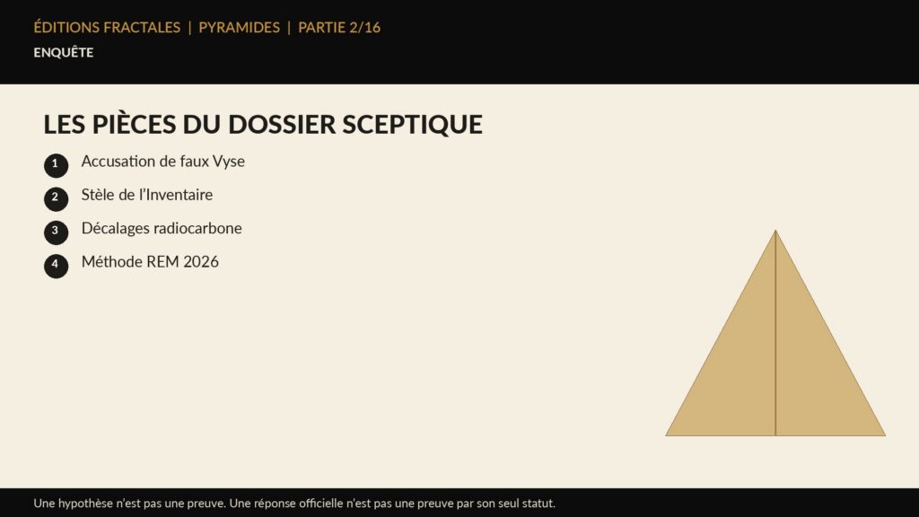 Infographie Éditions Fractales sur les pièces du dossier sceptique
