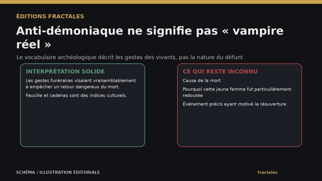 Infographie distinguant pratiques anti-démoniaques et preuve d’un vampire réel