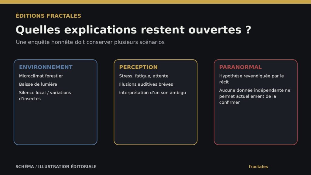 Schéma des explications environnementales, perceptives et paranormales possibles
