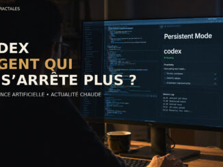 Développeur de nuit face à Codex en mode persistant, agent IA poursuivant son travail