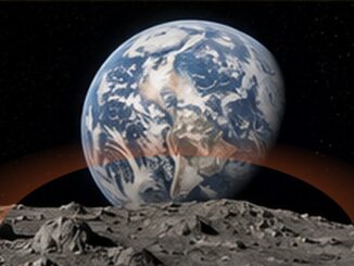 Vignette photoréaliste évoquant le retour d’un vaisseau depuis la Lune vers la Terre