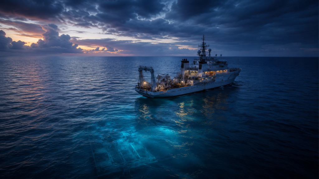 Navire de recherche océanographique en mission dans l’Atlantique