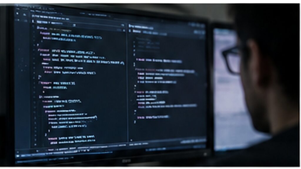 Chercheur devant un écran de code utilisé pour une vérification formelle