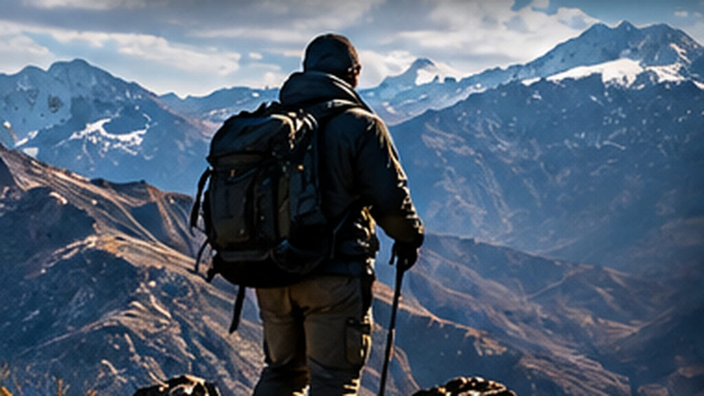Explorateur observant les montagnes andines depuis un secteur de haute altitude