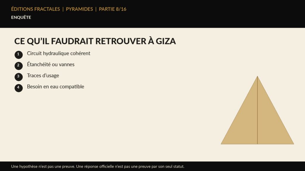 Infographie Éditions Fractales sur ce qu’il faudrait retrouver à giza