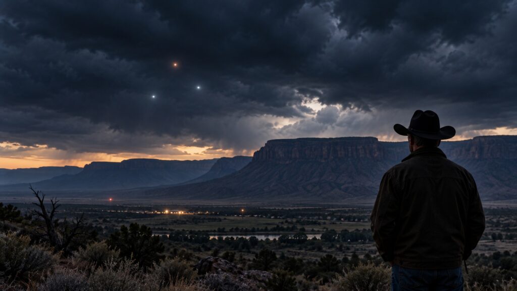 Témoin solitaire observant au crépuscule une vallée isolée de l’Utah