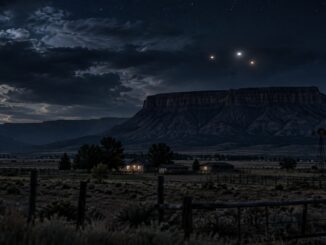 Paysage nocturne de l’Utah avec lumières inhabituelles au-dessus d’une vallée rurale