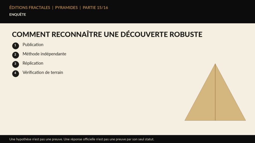 Infographie Éditions Fractales sur comment reconnaître une découverte robuste
