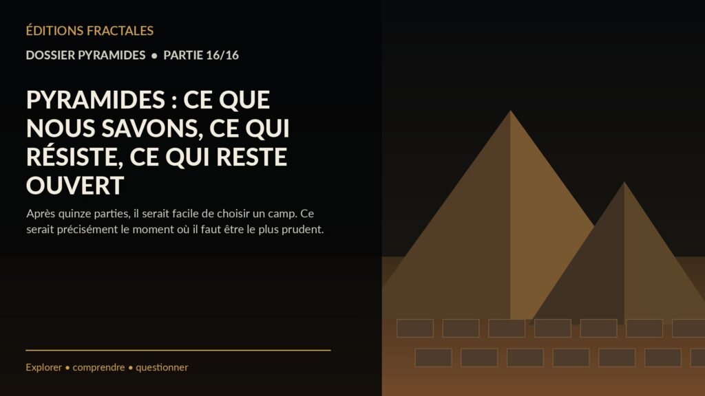 PYRAMIDES : CE QUE NOUS SAVONS, CE QUI RÉSISTE, CE QUI RESTE OUVERT