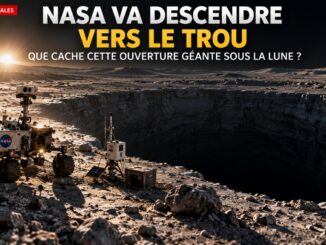 Rover lunaire face à une immense ouverture noire à la surface de la Lune